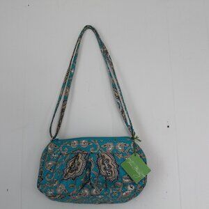 Vera Bradley Frannie Totally Turquoise Paisley Print Crescent Crossbody